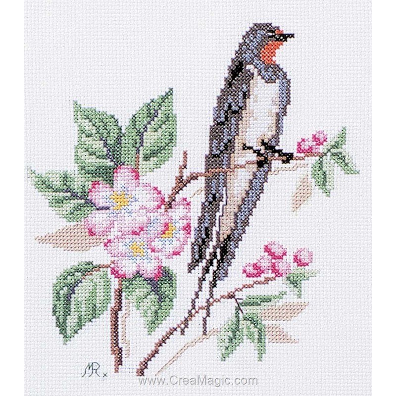 Point de croix à broder Hirondelle de printemps sur toile aida kit broderie de Marie Coeur 4327