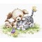 Broderie Enfant - Dog and cat with butterfly - Luca-S