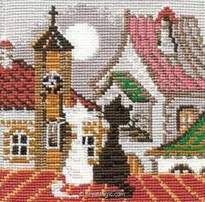 Kit De Broderie Point De Croix RIOLIS RI-613 "Chats Des Villes En Automne" - Toile Aïda, Laine/Acrylique, Diagramme
