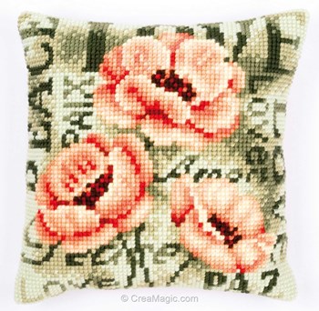 Kit coussin point de croix Coquelicots - Beaux-Arts et