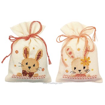 Kit Nappe à broder Lapins de Pâques - Imprimée Point de Croix - Vervaco