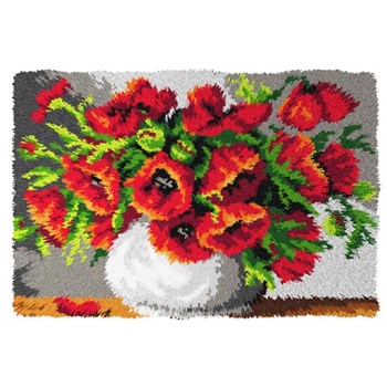 Tapis Point De Croix Design Kit Crochet De Verrouillage Tapis DIY Broderie, Kit Tapis Point Noué à Faire Pour Débutants,Adultes,Latch Hook Canevas Coussin Point De Croix Sceller 43x43cm(Modèle De Chien Animal, O