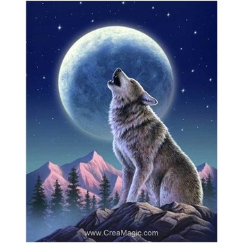 Kit Broderie Point De Croix Adulte - Loup Des Neiges 40x50cm, Toile Pré-imprimée 11CT, Idéal Débutants !