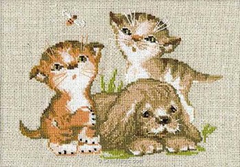RIOLIS Kit Point de Croix Motif Chat avec téléphone, Multicolore