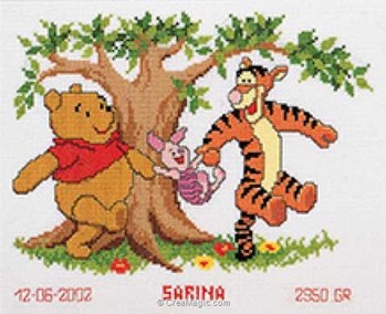 Tableau Naissance Bebe A Broder Winnie Et Ses Amis Pres De L Arbre Disney Vervaco