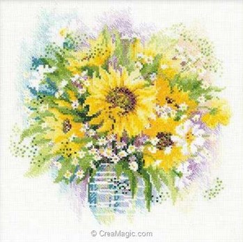 Broderie Crewel Vintage Terminée, Motif Tournesols, Artisanat Américain
