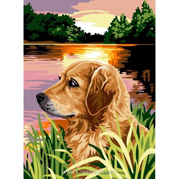 Tableau Toile Canevas Chien - Décoration Murale - Occasion Bon État (21x27cm)