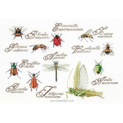 Tableau broderie point de croix Thea Gouverneur insect panel sur lin