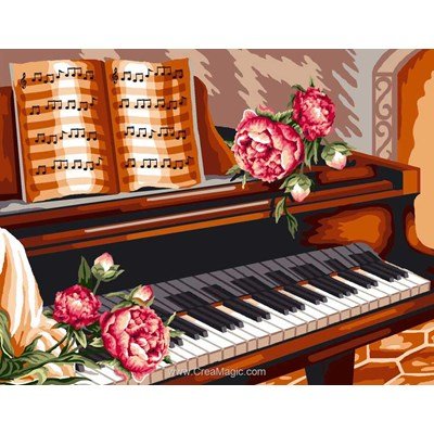 Canevas Mimo Verde quatre fleurs sur un piano