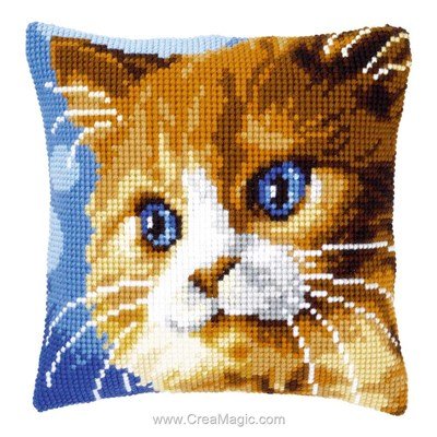 Kit coussin Vervaco au point de croix portrait de chat bleu