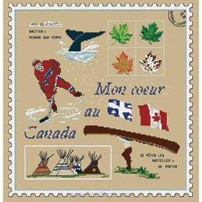 Broderie au point de croix Aux 4 Points Du Monde timbre: mon cœur au canada