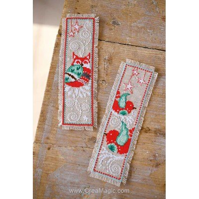 Marque-page Vervaco oiseaux noel - lot de 2 à broder