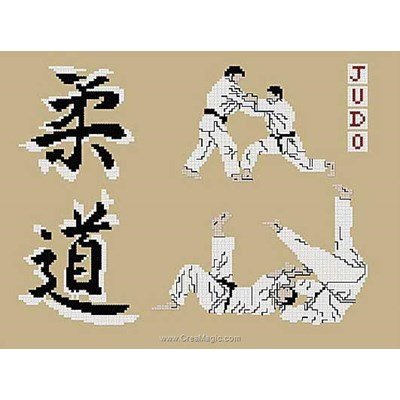 4 judokas avec idéogrammes broderie au point de croix - Planète Mauve