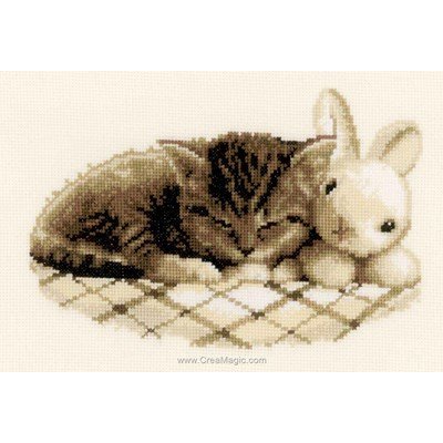 Vervaco broderie au point de croix tendresse lapin et chaton