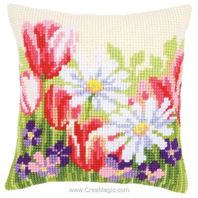 Kit coussin Vervaco champs de fleurs du printemps au point de croix