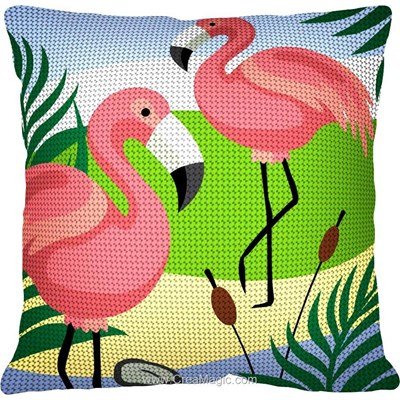 Kit coussin flamants roses et roseaux de Margot au demi point