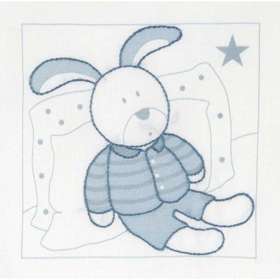 Kit broderie imprimée lapin au repos bleu - DMC