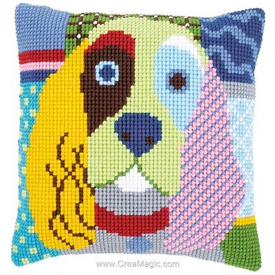 Kit coussin Vervaco chien calico au point de croix