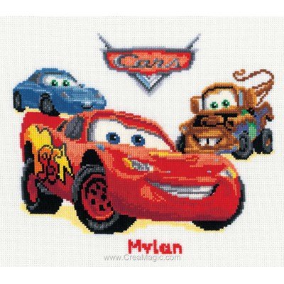 Broderie au point de croix point compté tableau prénom disney cars - Vervaco