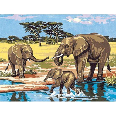 Canevas SEG eléphants au bain