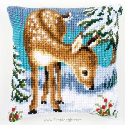 Kit coussin au point de croix le faon dans la neige de Vervaco