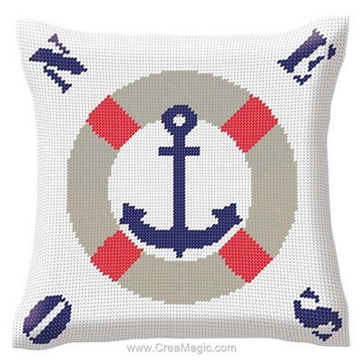 Coussin l'ancre marine au demi point Luc Création