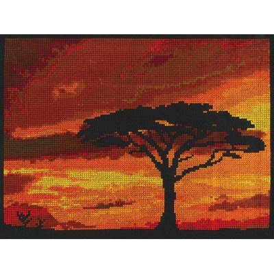 Kit broderie point compté couché de soleil sur la savane - DMC