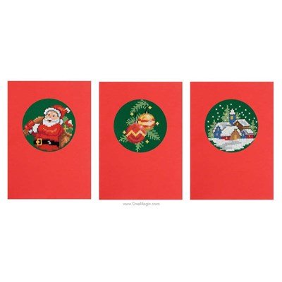 Carte lot de 3 magie de noel avec enveloppes à broder - Vervaco