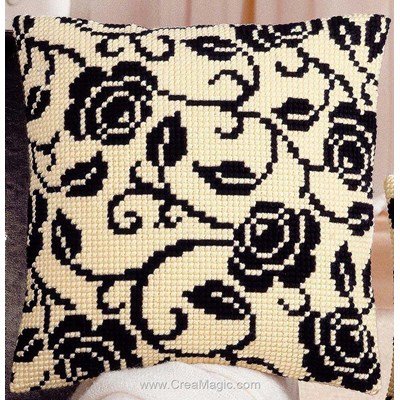 Kit coussin point de croix roses noir et blanc de Vervaco