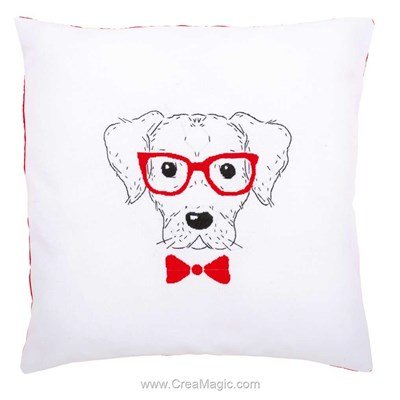 Kit coussin chien avec des lunettes à broder en broderie traditionnelle Vervaco