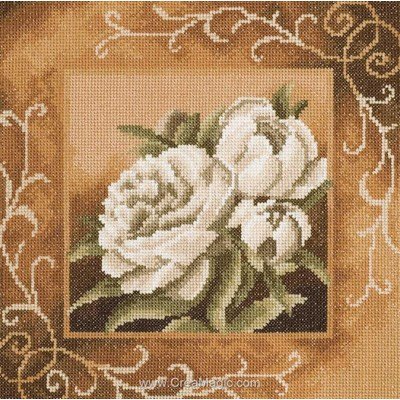 Kit tableau Lanarte point de croix large peonies in sepia sur etamine