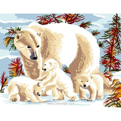 Canevas ours blanc en famille - Luc Création