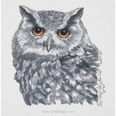 Owl in grey sur lin kit tableau point de croix - Permin