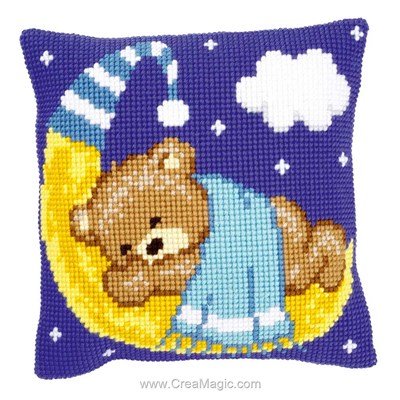 Kit coussin ourson sur la lune bleu de Vervaco au point de croix