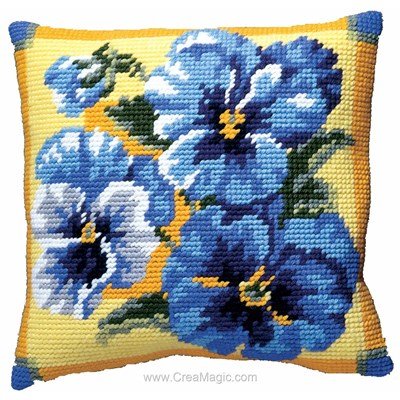 Coussin pensées bleues de Royal Paris au demi point