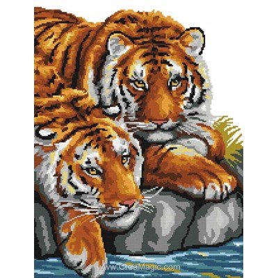 Kit à broder au point de croix les deux tigres de Rafael Angelot
