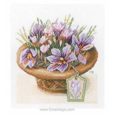 Broderie au point de croix compté Lanarte crocus en pot