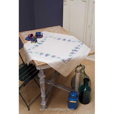 Kit nappe lavande bouquet ou pot au point de croix imprimé de Vervaco