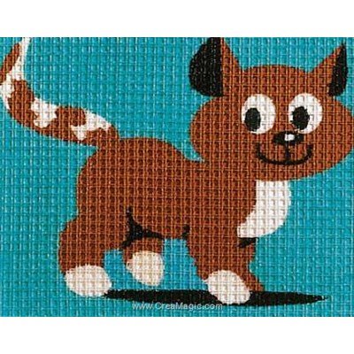 Kit Canevas ENFANT 15x15cm Le chat gros trou débutant, demi point croix