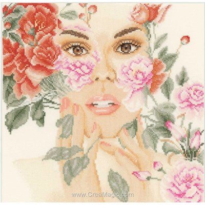 Visage floral kit broderie de Lanarte au point de croix