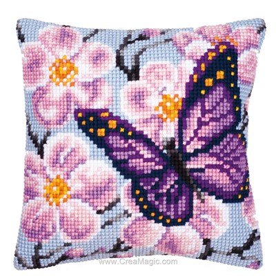 Kit coussin au point de croix Vervaco papillon violet