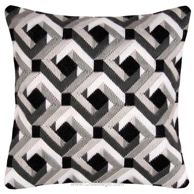 Coussin dark-white de Vervaco au point lancé