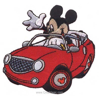 Ecusson brodé thermocollant mickey et sa voiture de MLWD