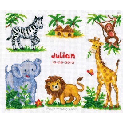 Kit broderie bébé naissance Vervaco les animaux de la jungle