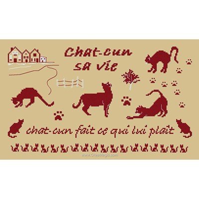 Broderie en point croix chat-cun sa vie de Planète Mauve