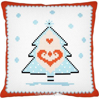 Coussin au demi point sapin noel sous les flocons - SEG