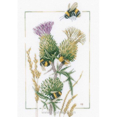 Modèle broderie point de croix Lanarte thistle bees sur etamine