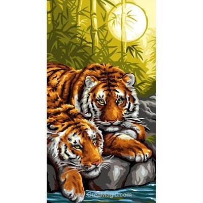 Canevas les tigres à la pagode - Rafael Angelot