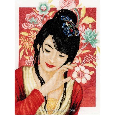 Modèle broderie fille de fleurs asiatique de Lanarte