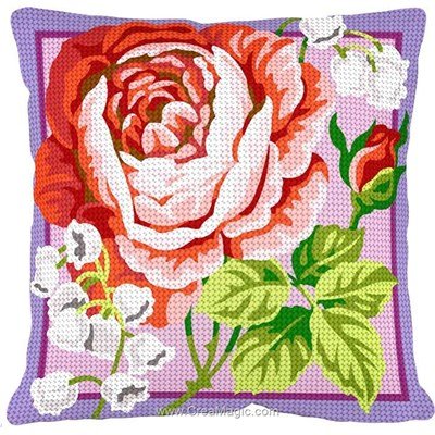 Kit coussin Margot au demi point rose et muguets